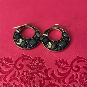 Elegant Blue Rhinestone and Silver Hoop Earrings